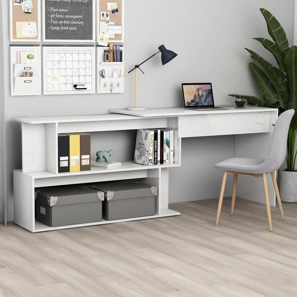 Corner Desk High Gloss White 78.7" x 19.7" x 29.9" Engineered Wood