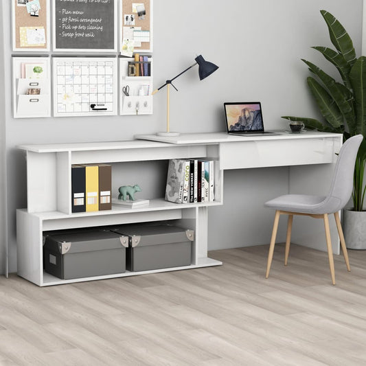 Corner Desk High Gloss White 78.7" x 19.7" x 29.9" Engineered Wood