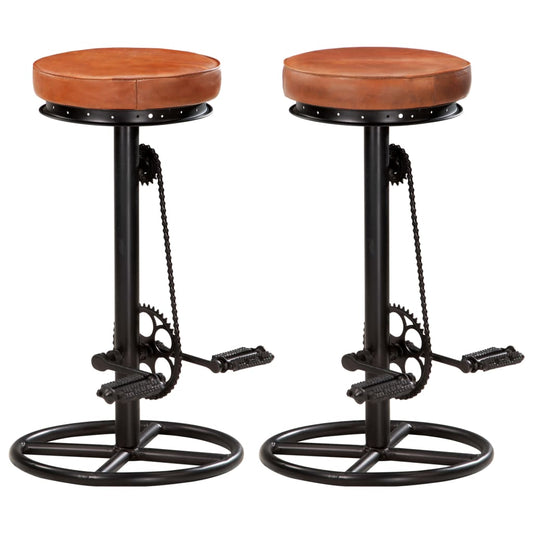 Bar Stool Set of 2 Black and brown Goat leather and steel