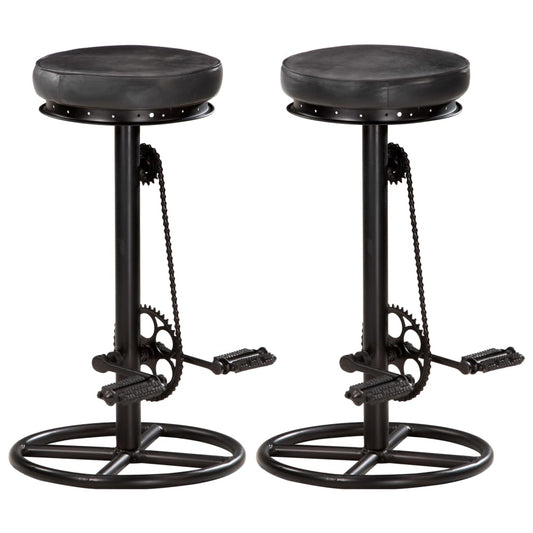 Bar Stool Set of 2 Black Real goat leather, steel Medium