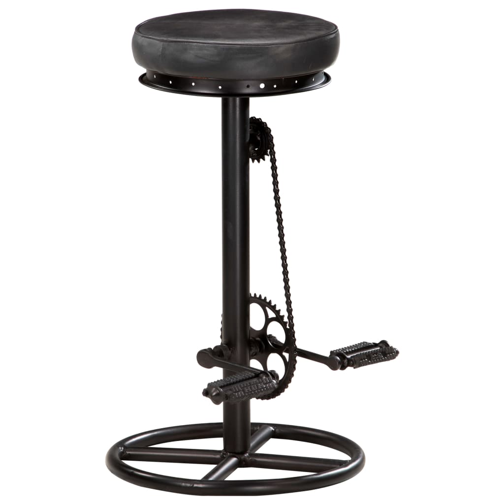 Bar Stool Set of 2 Black Real goat leather, steel Medium
