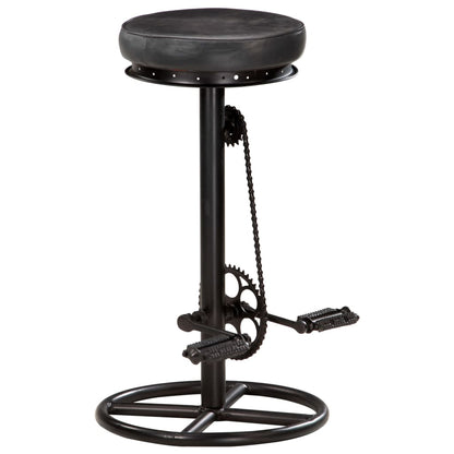 Bar Stool Set of 2 Black Real goat leather, steel Medium