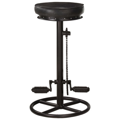 Bar Stool Set of 2 Black Real goat leather, steel Medium
