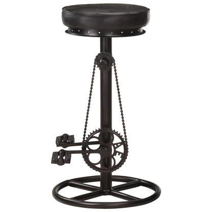 Bar Stool Set of 2 Black Real goat leather, steel Medium