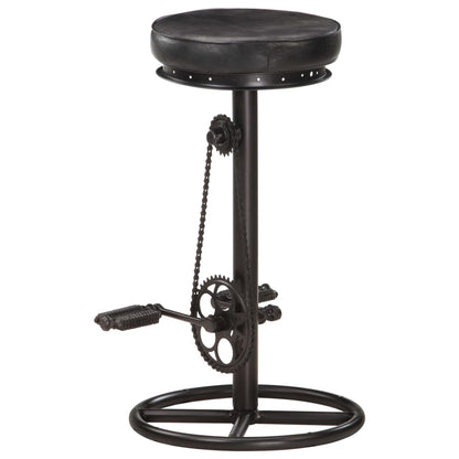 Bar Stool Set of 2 Black Real goat leather, steel Medium