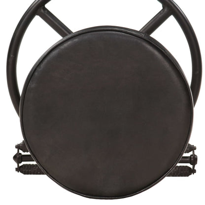 Bar Stool Set of 2 Black Real goat leather, steel Medium