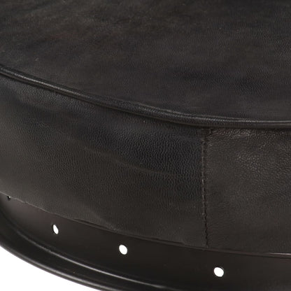 Bar Stool Set of 2 Black Real goat leather, steel Medium