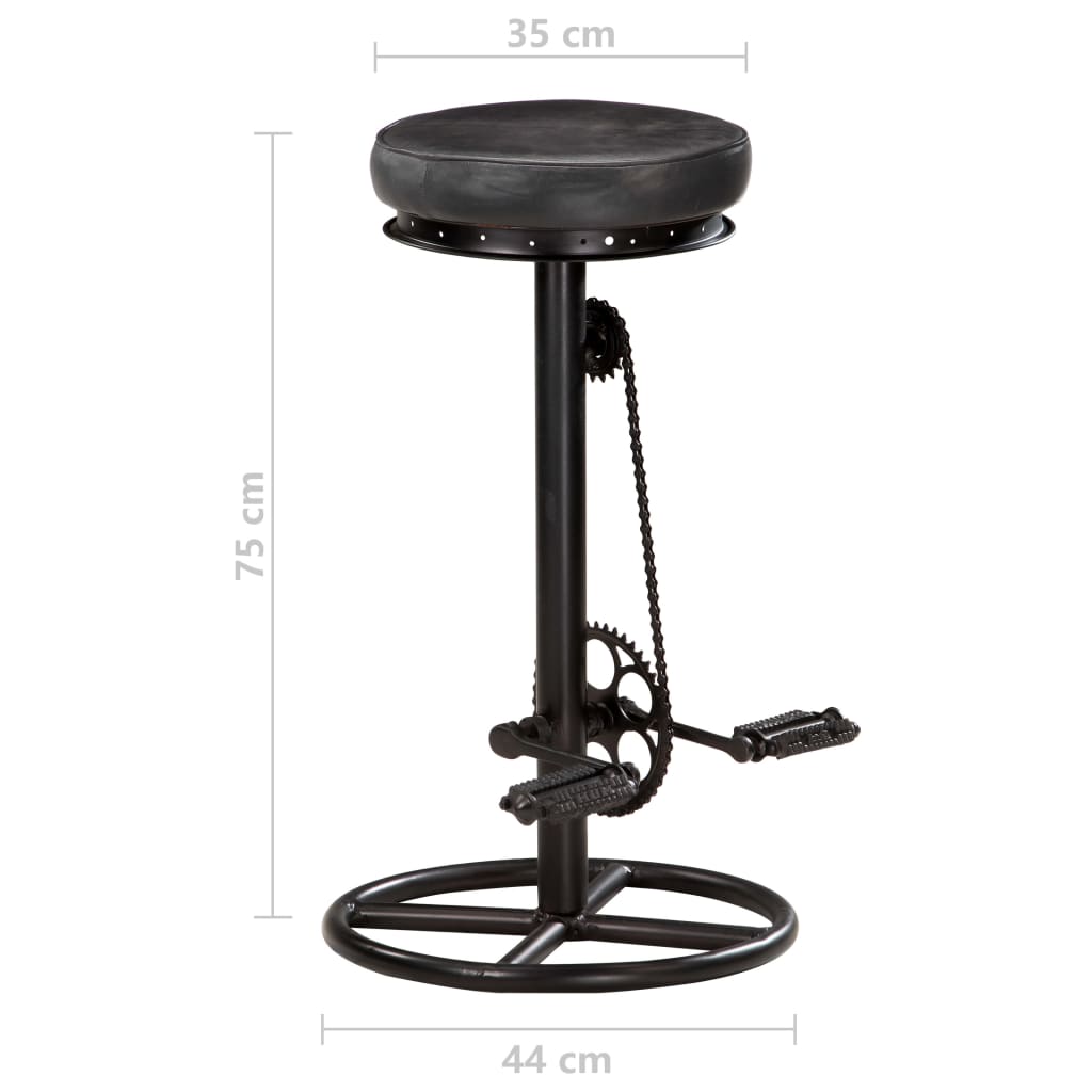 Bar Stool Set of 2 Black Real goat leather, steel Medium