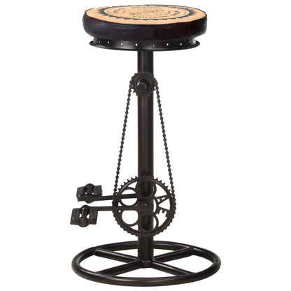 Bar Stool Set of 2 Brown and Black Real Leather, Steel, Canvas