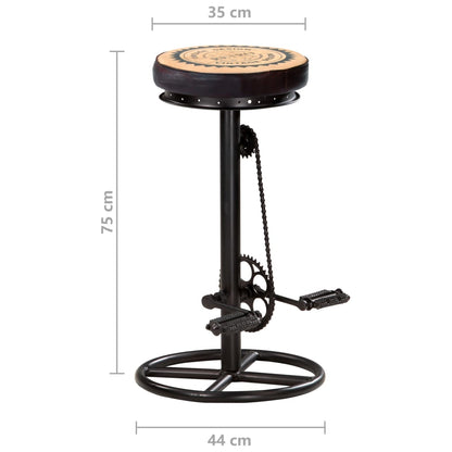 Bar Stool Set of 2 Brown and Black Real Leather, Steel, Canvas