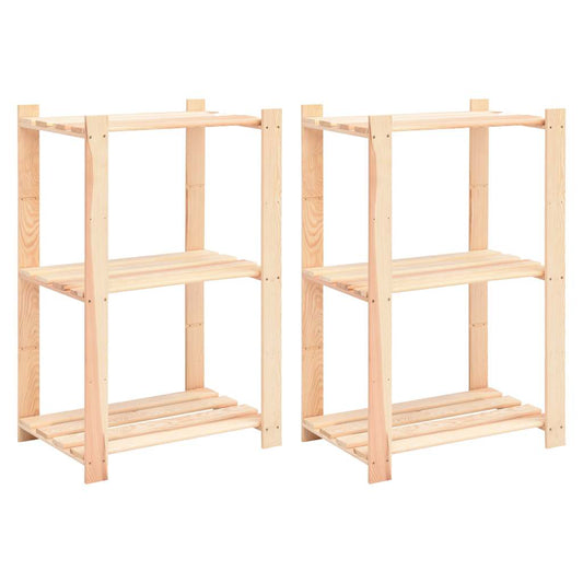 3-Tier Storage Racks 2 pcs 23.6"x15"x35.4" Solid Pinewood 330.7 lb