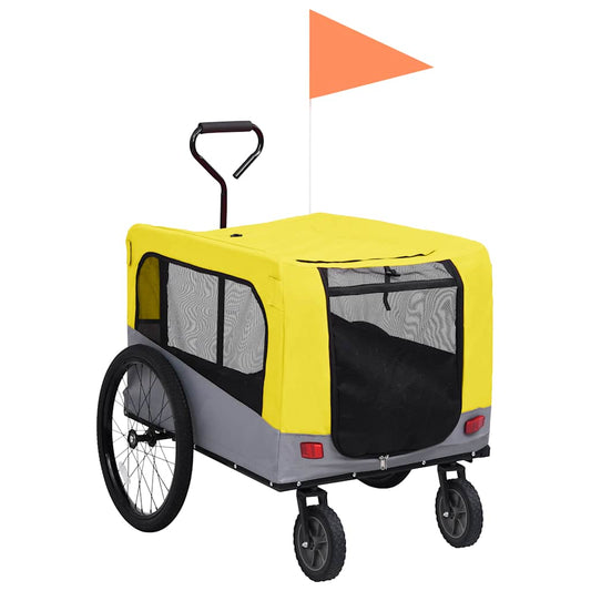 Pet Bike Trailer Yellow and grey Oxford fabric 13 Collapsible