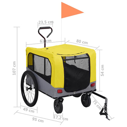 Pet Bike Trailer Yellow and grey Oxford fabric 13 Collapsible