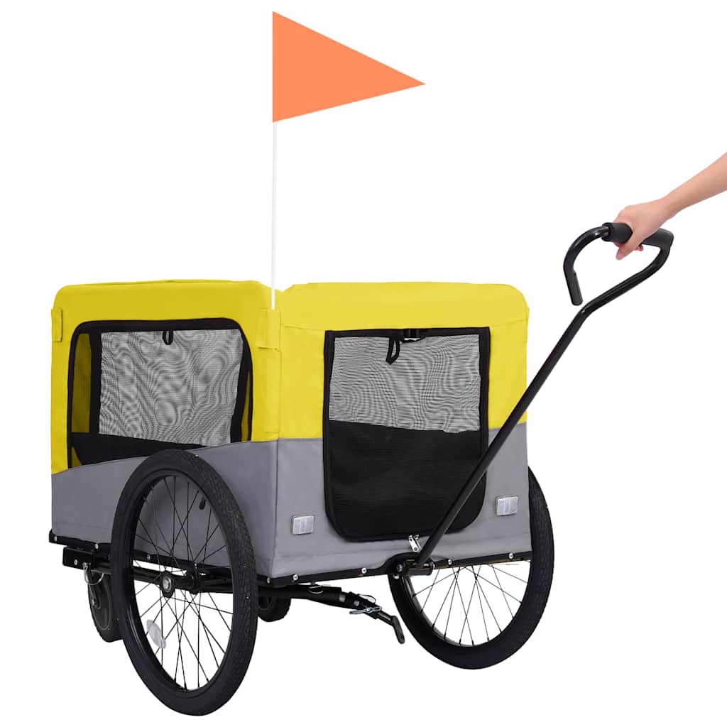 Pet Bike Trailer Yellow and grey Oxford fabric 13 Collapsible