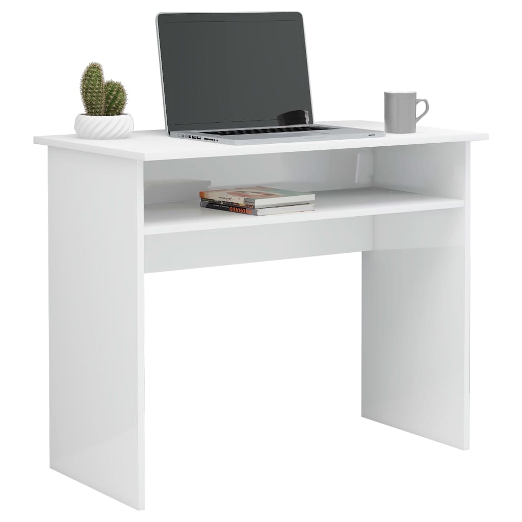 Desk High Gloss White 35.4" x 19.7" x 29.1" Engineered Wood