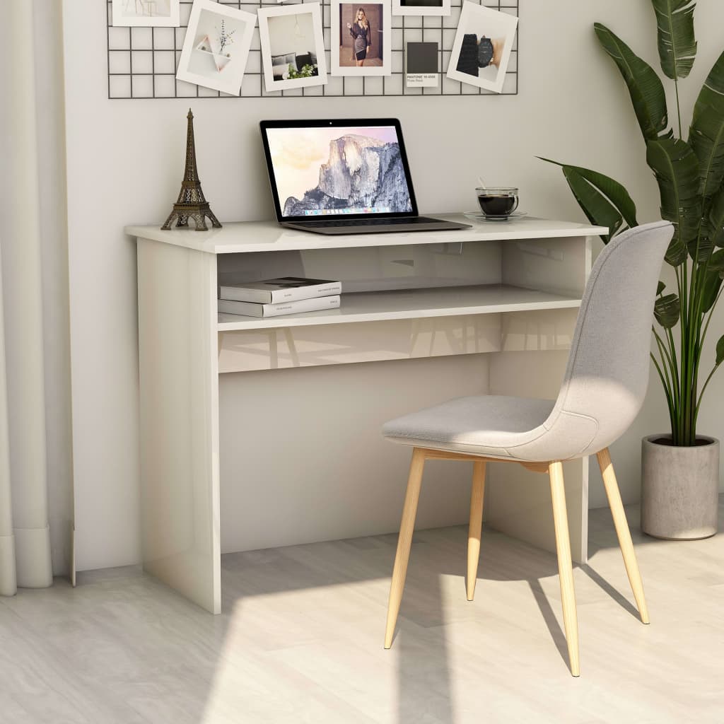 Desk High Gloss White 35.4" x 19.7" x 29.1" Engineered Wood