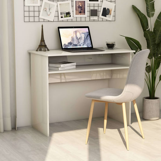 Desk High Gloss White 35.4" x 19.7" x 29.1" Engineered Wood
