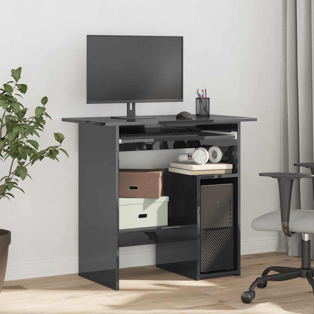 Desk High Gloss Gray 31.5" x 17.7" x 29.1" Engineered Wood