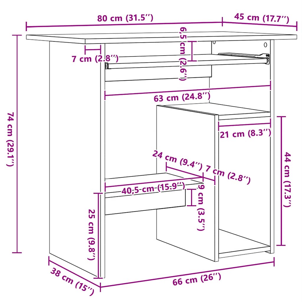 Desk High Gloss Gray 31.5" x 17.7" x 29.1" Engineered Wood