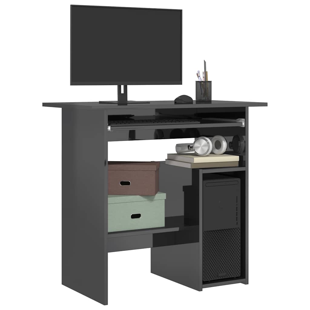 Desk High Gloss Gray 31.5" x 17.7" x 29.1" Engineered Wood