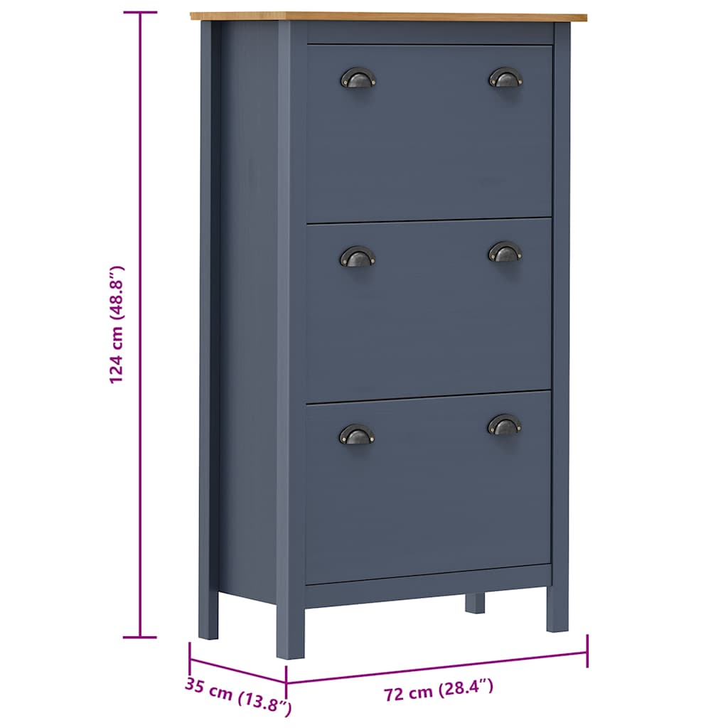 Shoe Cabinet "Hill" Gray 28.3"x13.8"x48.8" Solid Pine Wood