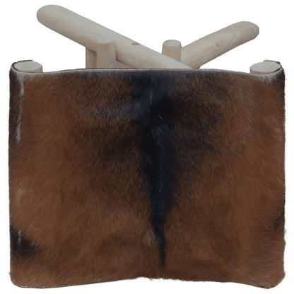 Folding Stool Brown Real goat leather, solid teak wood Medium