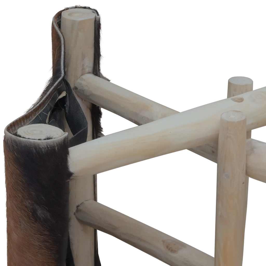 Folding Stool Brown Real goat leather, solid teak wood Medium