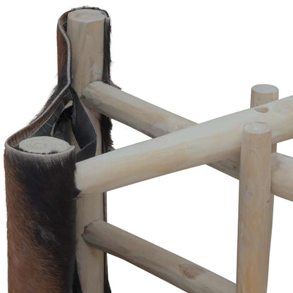 Folding Stool Brown Real goat leather, solid teak wood Medium