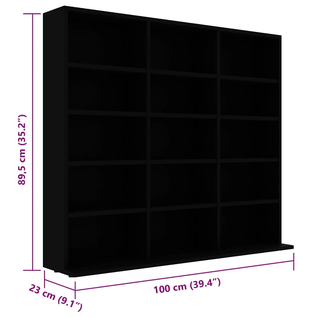 CD Cabinet Black 39.4x9.1x35.2" Engineered Wood