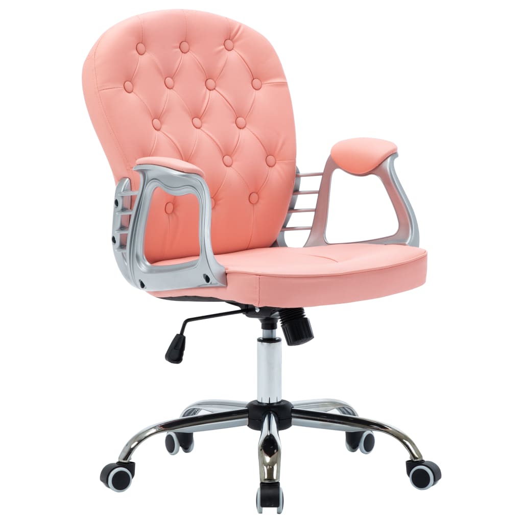 Office Chair Pink Faux leather, iron Adjustable height, medium size