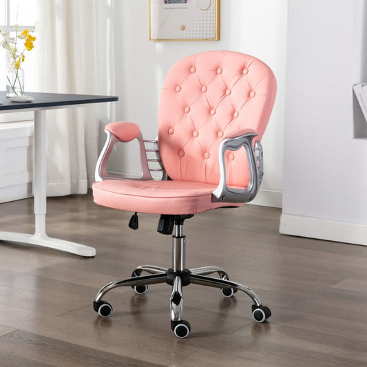 Office Chair Pink Faux leather, iron Adjustable height, medium size