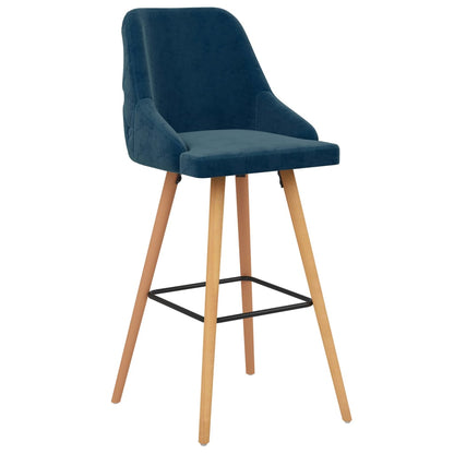 Bar Chair Set of 2 Blue Velvet (100% polyester), solid beech wood