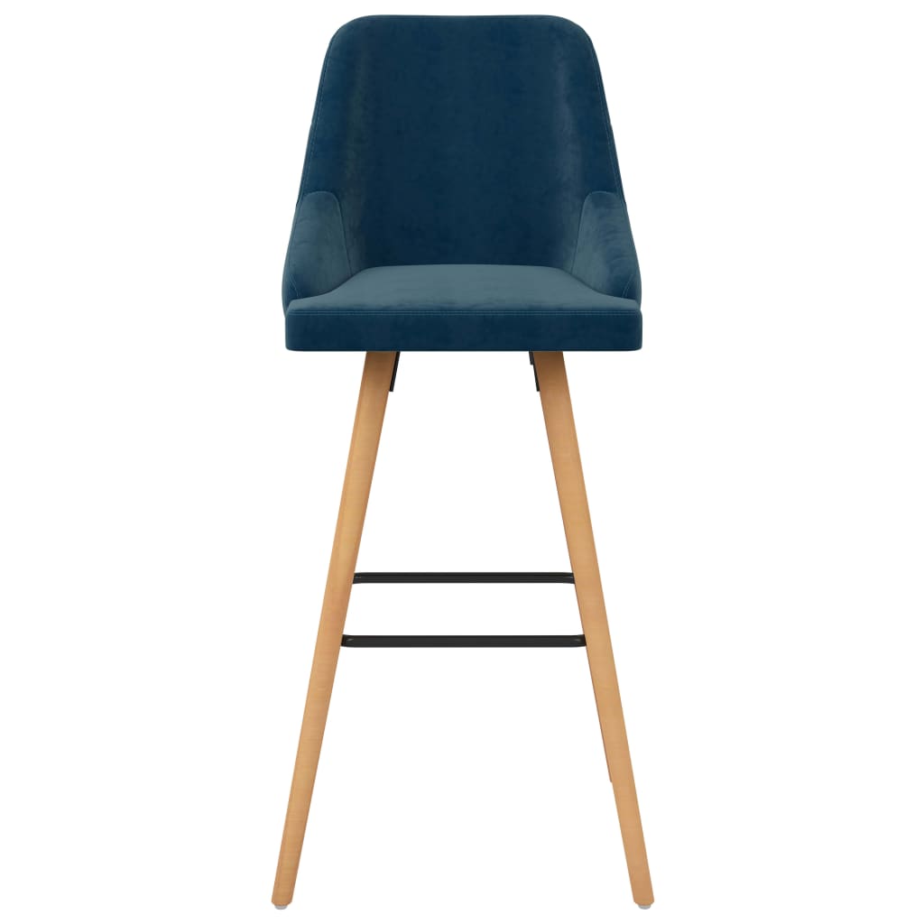 Bar Chair Set of 2 Blue Velvet (100% polyester), solid beech wood