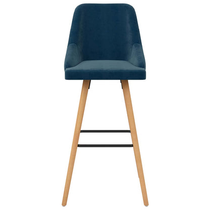 Bar Chair Set of 2 Blue Velvet (100% polyester), solid beech wood