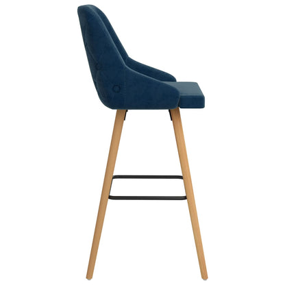 Bar Chair Set of 2 Blue Velvet (100% polyester), solid beech wood
