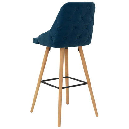 Bar Chair Set of 2 Blue Velvet (100% polyester), solid beech wood