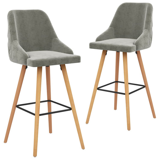Bar Chair Set of 2 Light Grey Velvet One Size Footrest