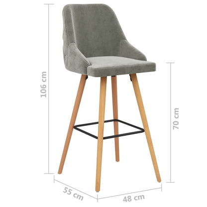 Bar Chair Set of 2 Light Grey Velvet One Size Footrest