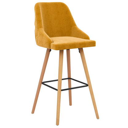 Bar Chair Set of 2 Yellow Velvet (100% polyester), Solid Beech wood