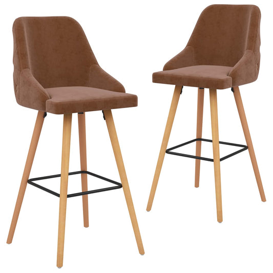 Bar Chair Set of 2 Brown Velvet (100% polyester), solid beech wood