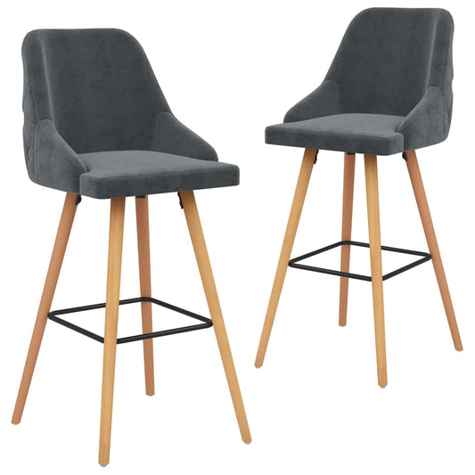 Bar Chair Set of 2 Dark Grey Velvet Standard Footrest