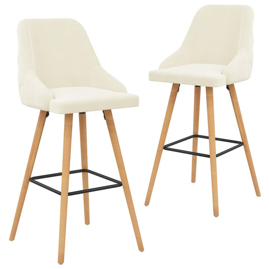 Bar Chair Set of 2 Cream Velvet, beech wood Medium Footrest