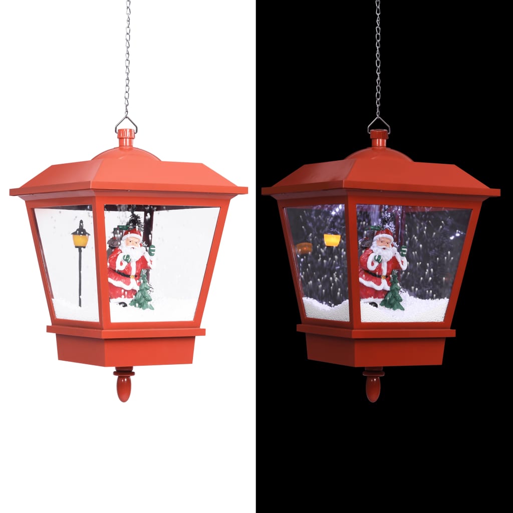 Christmas Hanging Lamp with LED Light and Santa Red 10.6"x10.6"x17.7"