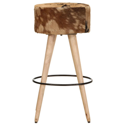 Bar Stools 2 pcs Brown Rough Mango Wood and Real Leather
