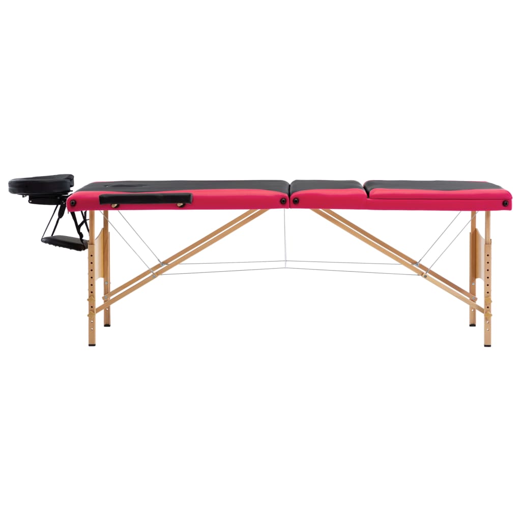 Foldable Massage Table 3 Zones Wood Black and Pink