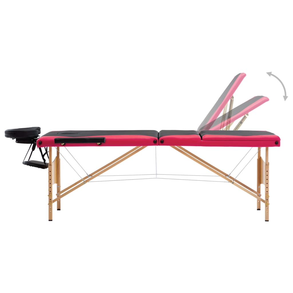 Foldable Massage Table 3 Zones Wood Black and Pink
