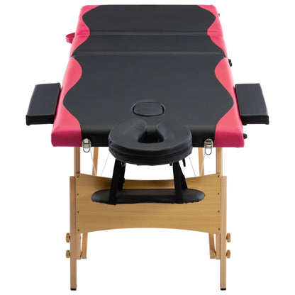 Foldable Massage Table 3 Zones Wood Black and Pink