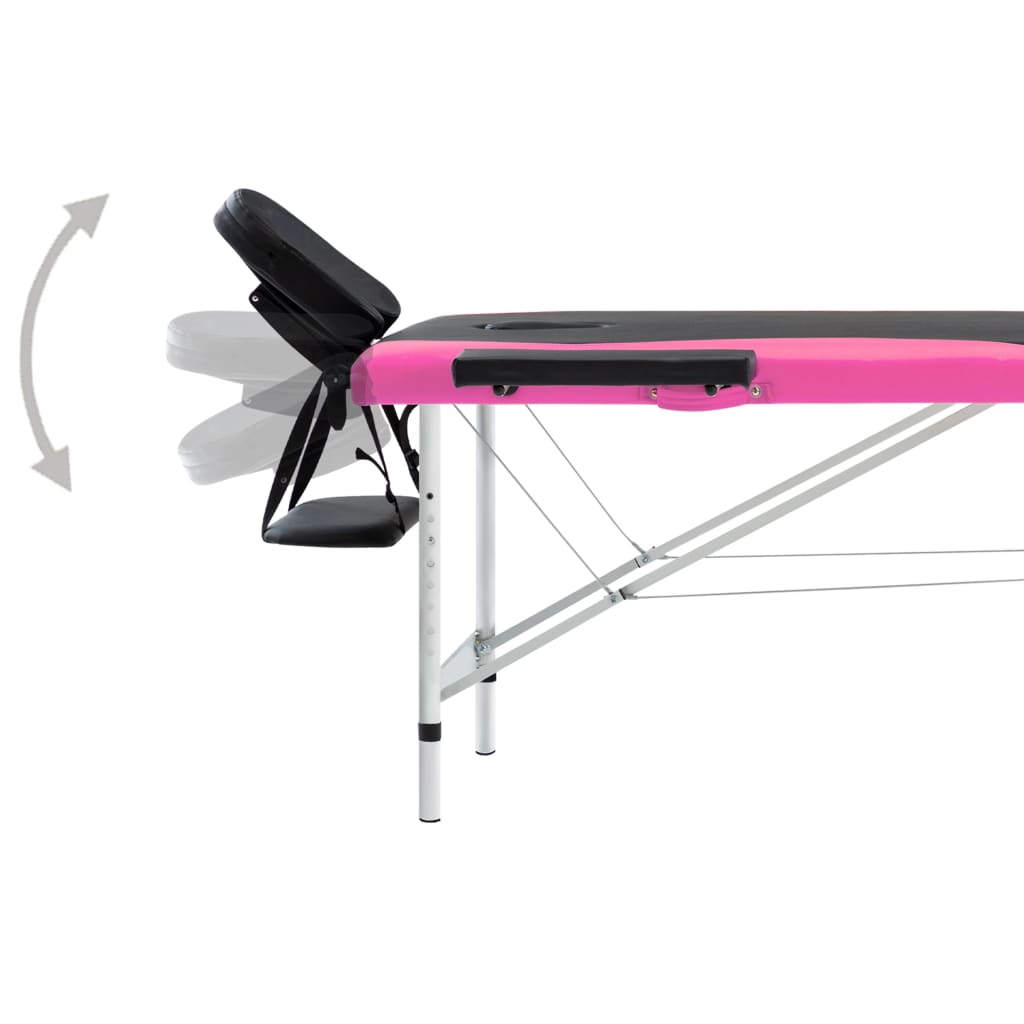 2-Zone Foldable Massage Table Aluminum Black and Pink