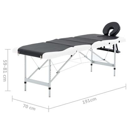 4-Zone Foldable Massage Table Aluminum Black and White