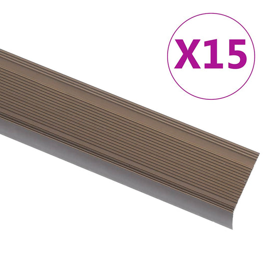 Stair Nosings in L-shape 15 pcs Aluminium 35.4 " Brown
